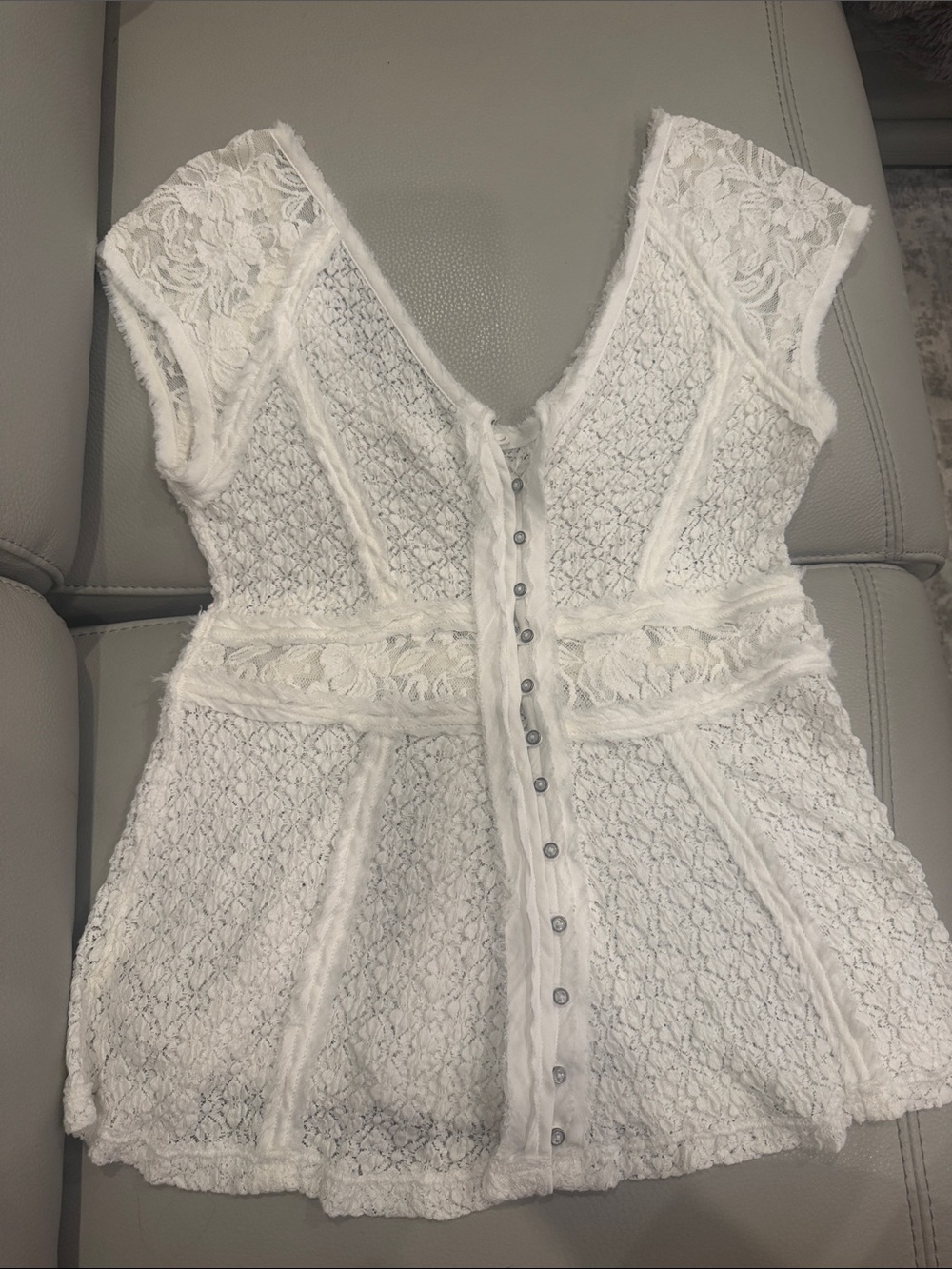 Free People White Lace Peplum Button-Front Tunic
